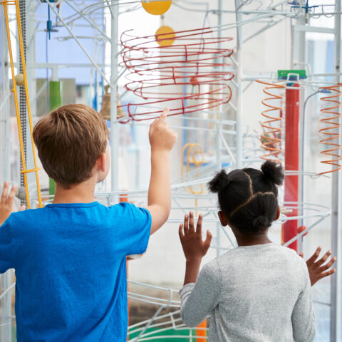 children pointing to display at children's museum