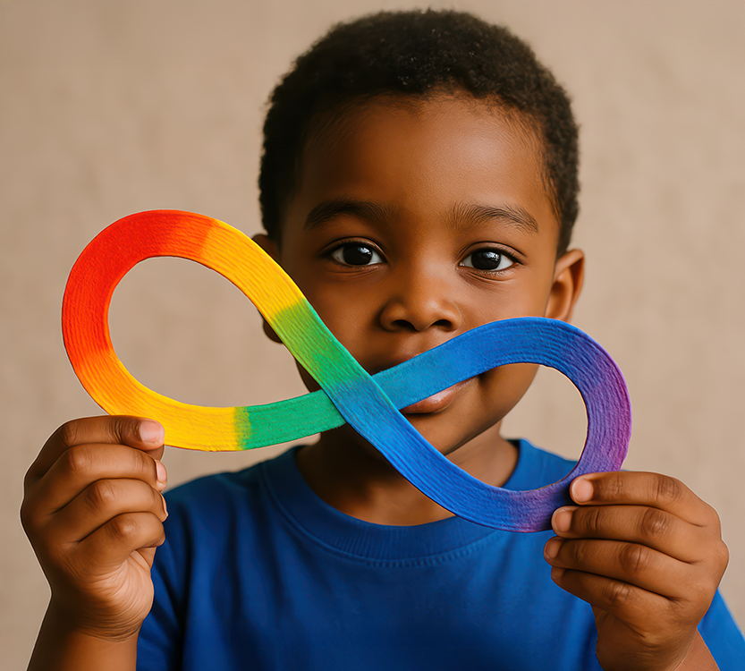little boy holding up autism symbol